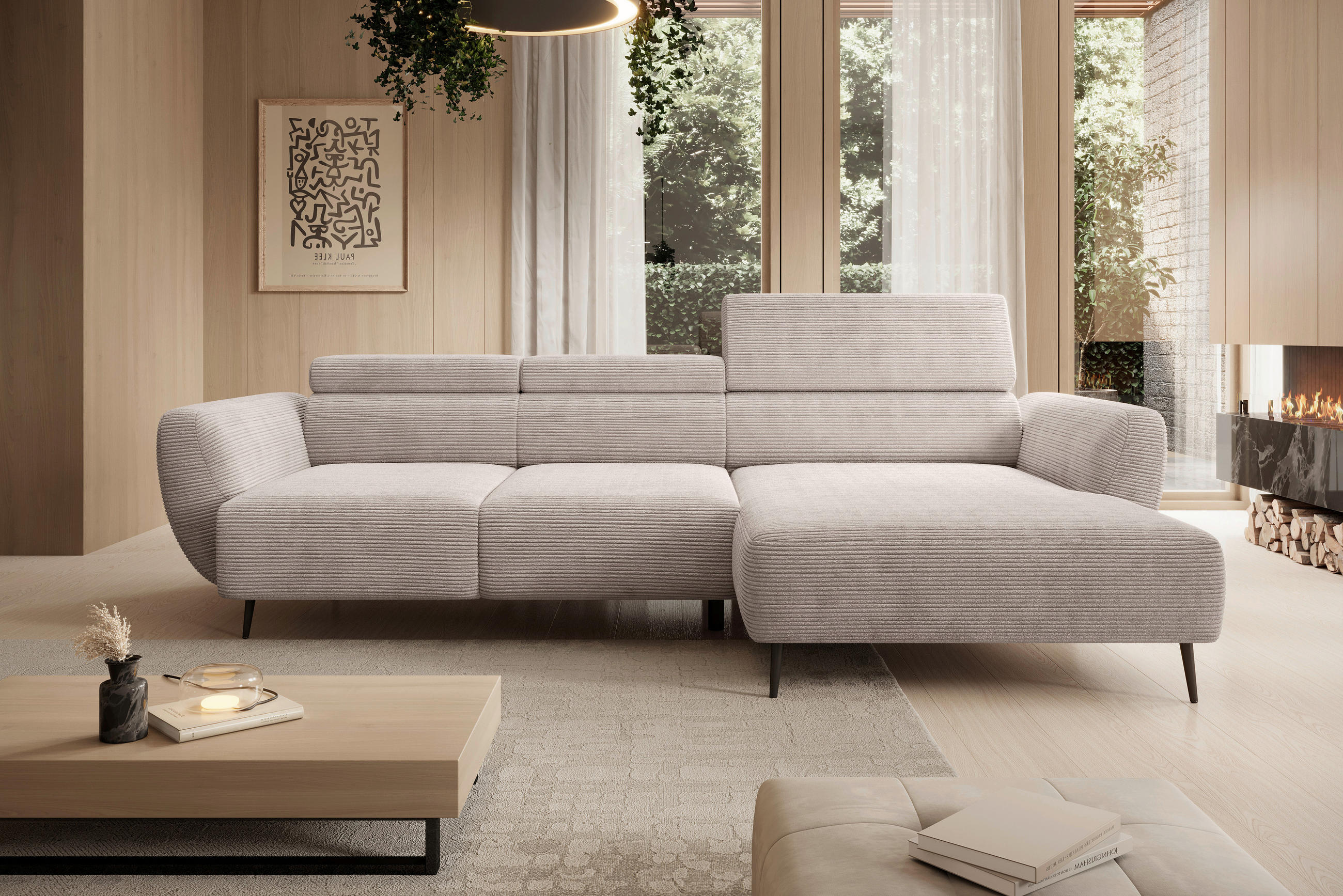 ECKSOFA in Cord Naturfarben  - Schwarz/Naturfarben, Konventionell, Textil/Metall (277/174cm) - Carryhome