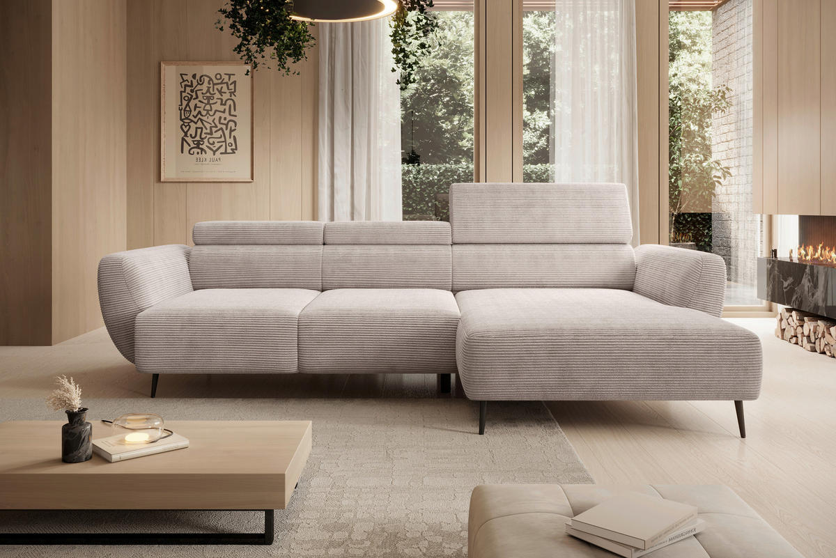 ECKSOFA in Cord Naturfarben  - Schwarz/Naturfarben, Konventionell, Textil/Metall (277/174cm) - Carryhome
