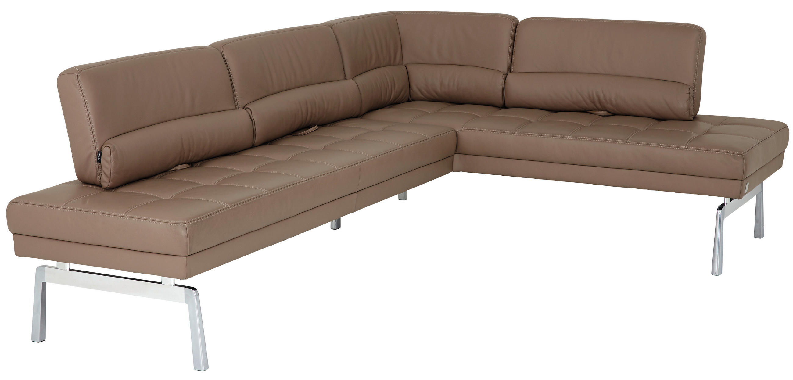 ECKBANK 256/186 cm  in Schlammfarben  - Schlammfarben/Alufarben, Design, Leder/Metall (256/186cm) - Joop!