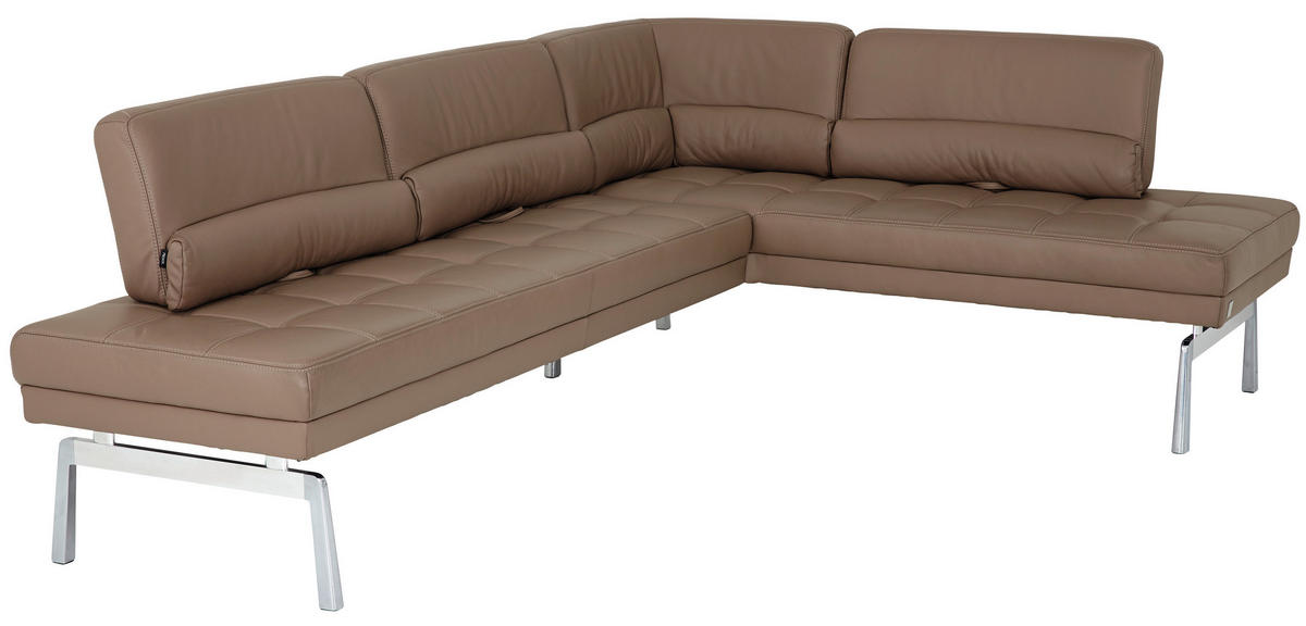 ECKBANK 256/186 cm Echtleder Schlammfarben Metall   - Schlammfarben/Alufarben, Design, Leder/Metall (256/186cm) - Joop!