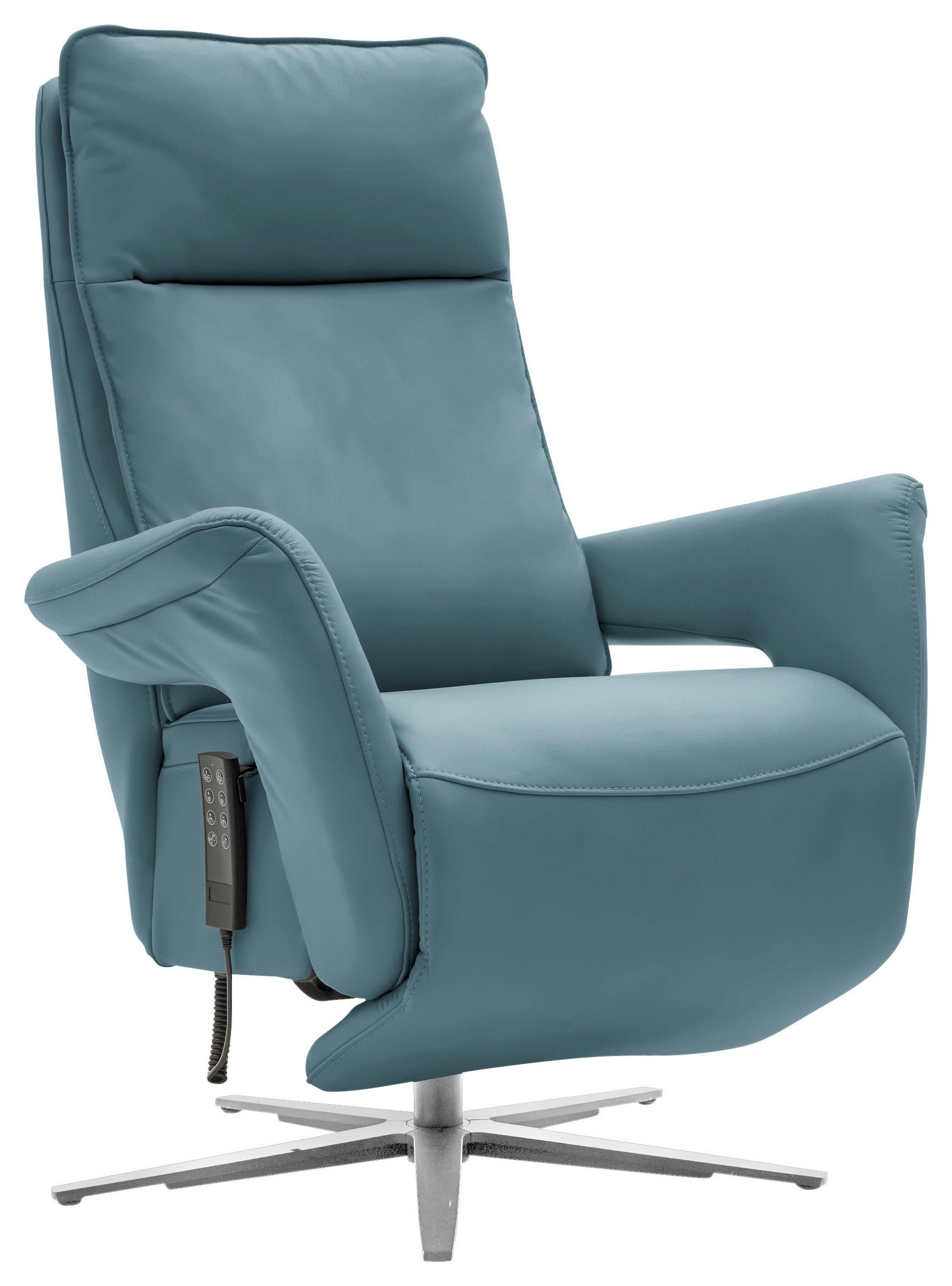 RELAXSESSEL in Leder Blau  - Blau/Edelstahlfarben, Design, Leder/Metall (79-83/116/87-176cm) - Valdera