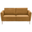 2-SITZER-SOFA  in Echtleder Currygelb   - Currygelb/Eichefarben, Natur, Leder/Holz (182/86/87cm) - Valnatura