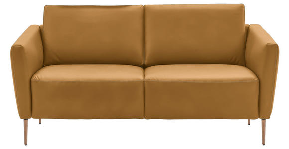 2-SITZER-SOFA  in Echtleder Currygelb   - Currygelb/Eichefarben, Natur, Leder/Holz (182/86/87cm) - Valnatura