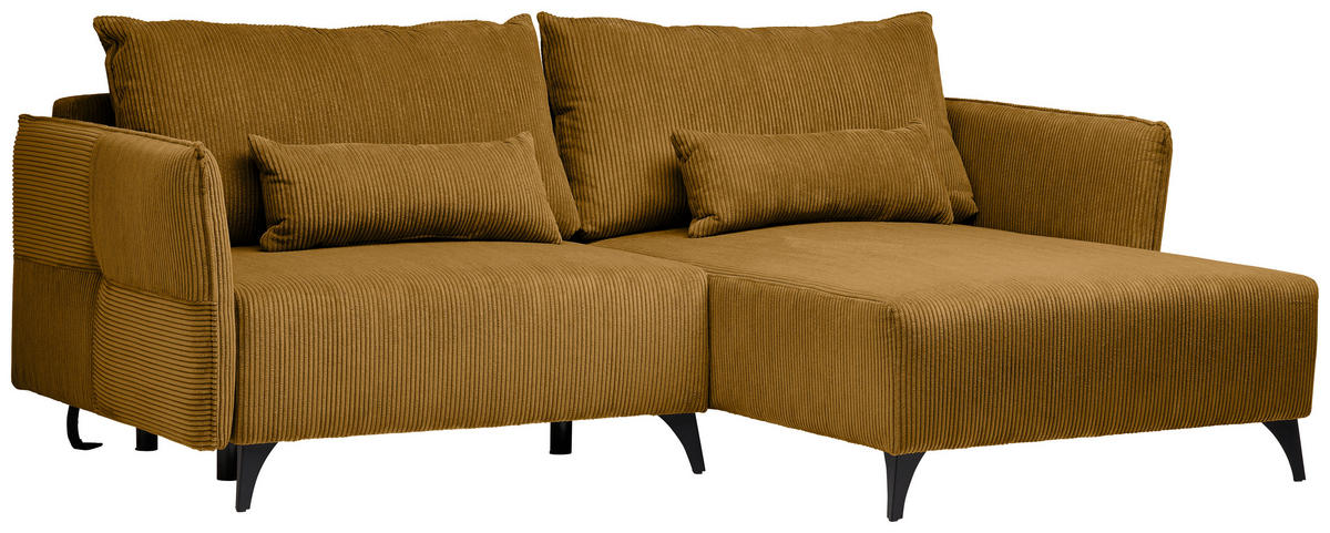 ECKSOFA Senfgelb Cord  - Senfgelb/Schwarz, Design, Textil/Metall (254/175cm) - Stylife