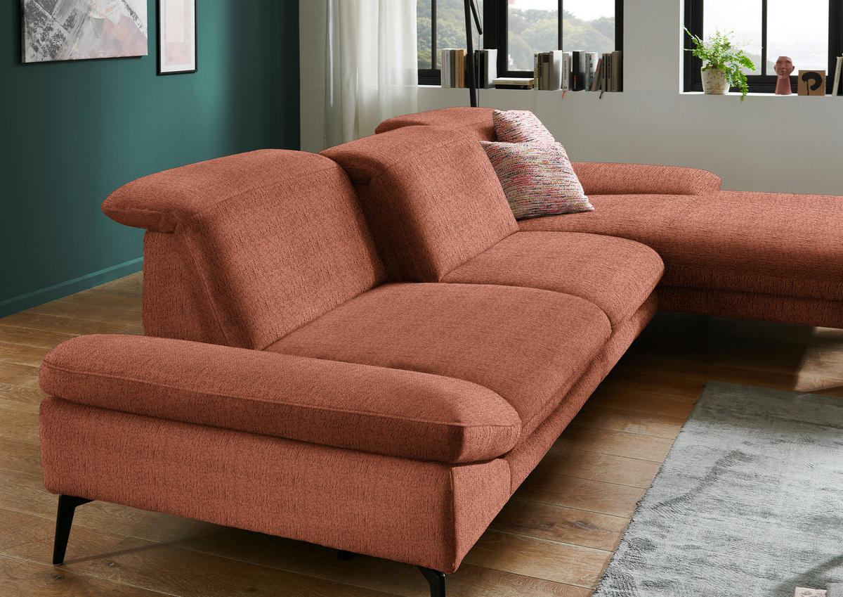 ECKSOFA in Chenille Rostfarben  - Rostfarben/Schwarz, Design, Textil/Metall (319/188cm) - Beldomo System