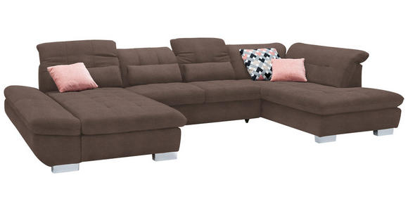 WOHNLANDSCHAFT  in Mikrofaser Hellbraun  - Chromfarben/Hellbraun, Design, Kunststoff/Textil (204/350/211cm) - Xora