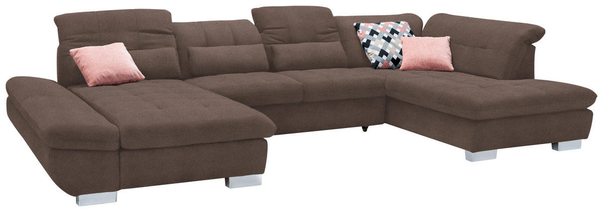 WOHNLANDSCHAFT in Mikrofaser Hellbraun  - Chromfarben/Hellbraun, Design, Kunststoff/Textil (204/350/211cm) - Xora
