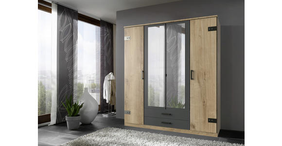 KLEIDERSCHRANK in Graphitfarben, Plankeneiche - Plankeneiche/Eichefarben, Trend, Glas/Holzwerkstoff (180/199cm) - Carryhome