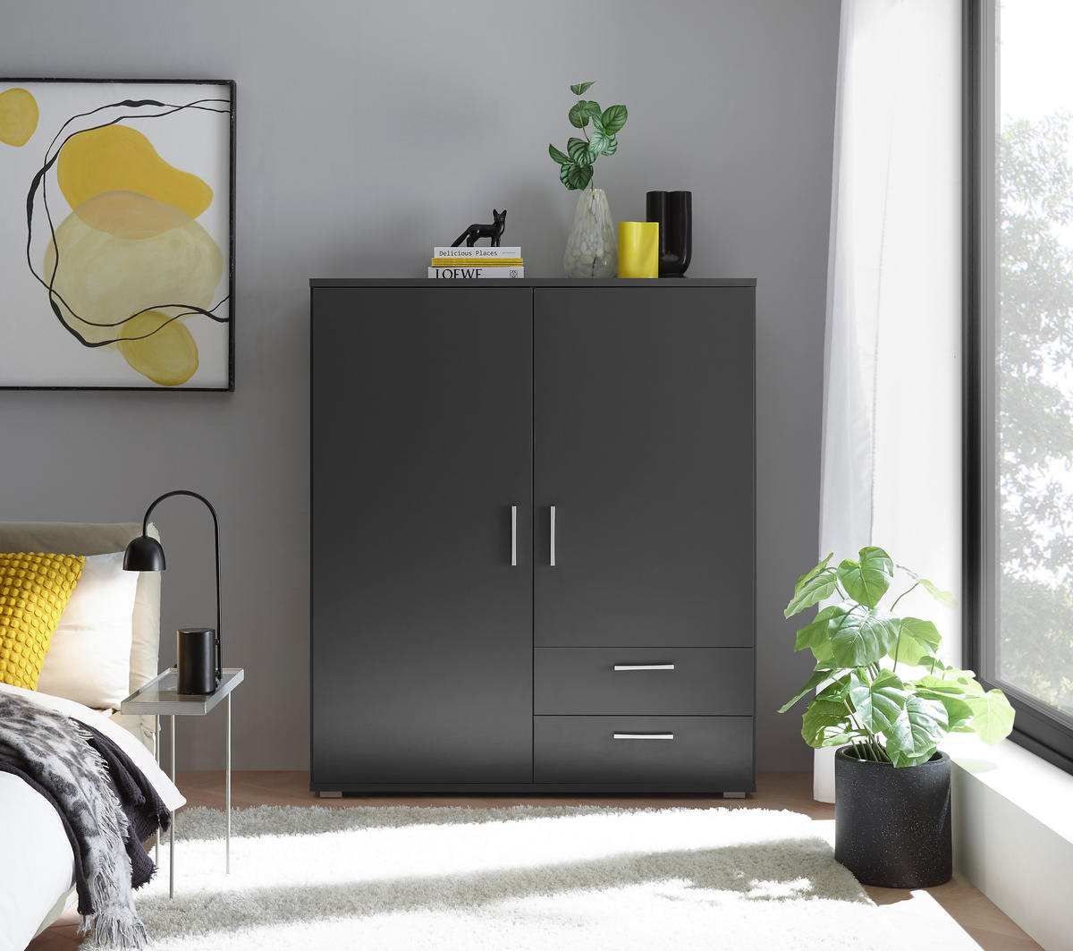 HIGHBOARD , 120/140/38 cm, 2 Schublade(n)  - Alufarben/Graphitfarben, KONVENTIONELL, Holzwerkstoff/Kunststoff (120/140/38cm) - Carryhome