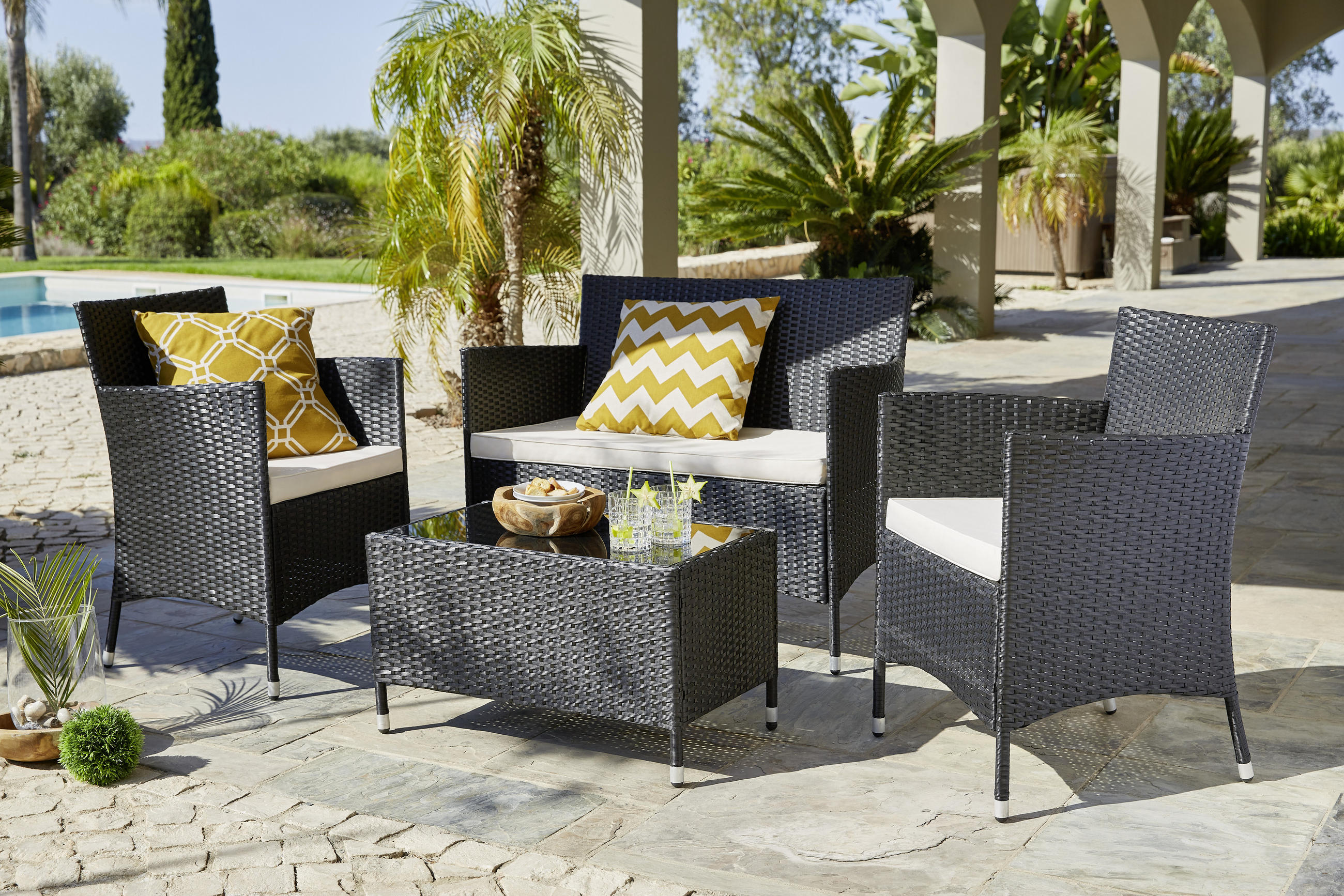GARTENSET Stahl - Creme/Schwarz, KONVENTIONELL, Glas/Kunststoff - Ambia Garden