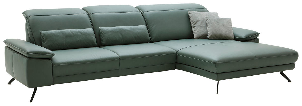 ECKSOFA Dieter Knoll Opal Echtleder  - Opal/Schwarz, Design, Leder/Metall (332/193cm) - Dieter Knoll