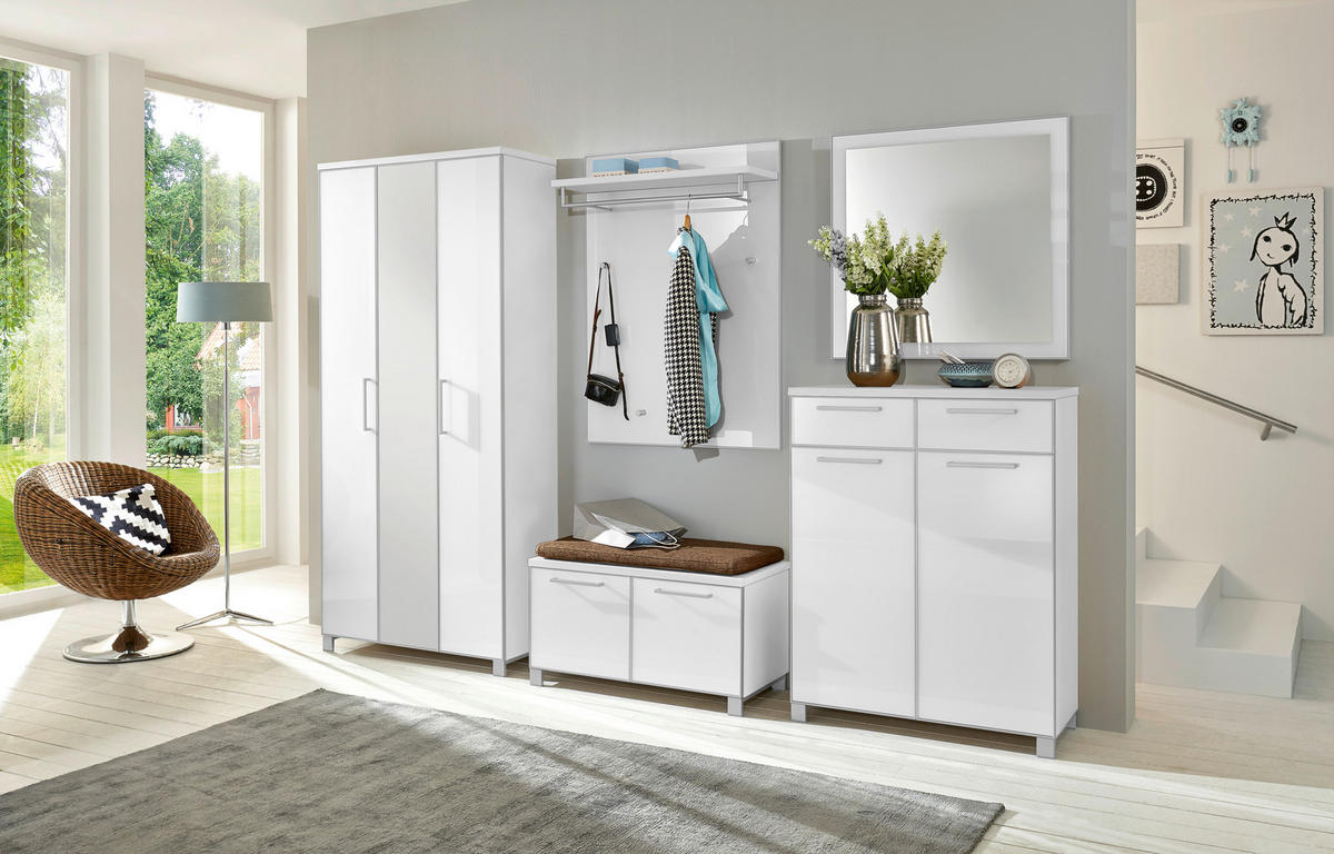 GARDEROBE 6-teilig  in 265/195/40 cm  - Hellbraun/Weiss, Design, Glas/Holzwerkstoff (265/195/40cm)