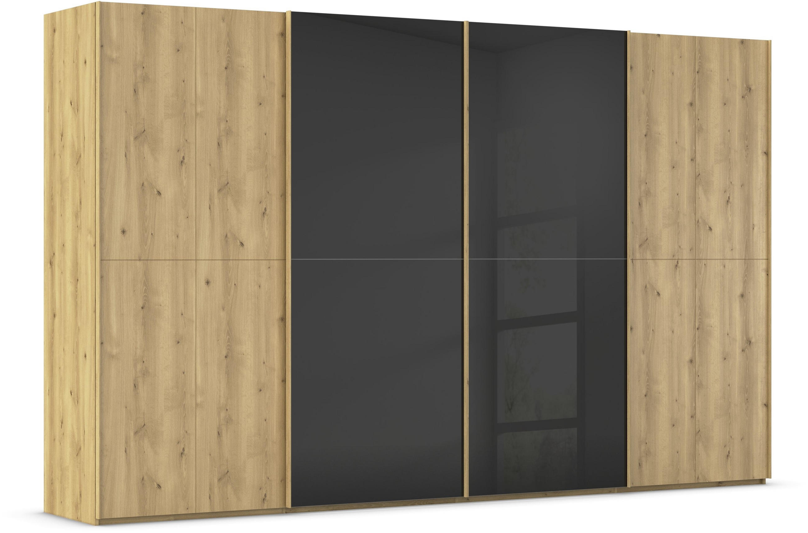 SCHWEBETÜRENSCHRANK 360/223/68 cm 4-türig Schwarz, Eichefarben  - Eichefarben/Schwarz, Design, Glas/Holz (360/223/68cm) - Novel