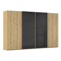 SCHWEBETÜRENSCHRANK 360/223/68 cm 4-türig Schwarz, Eichefarben  - Eichefarben/Schwarz, Design, Glas/Holz (360/223/68cm) - Novel