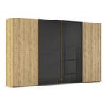 SCHWEBETÜRENSCHRANK 360/223/68 cm 4-türig Schwarz, Eichefarben  - Eichefarben/Schwarz, Design, Glas/Holz (360/223/68cm) - Novel