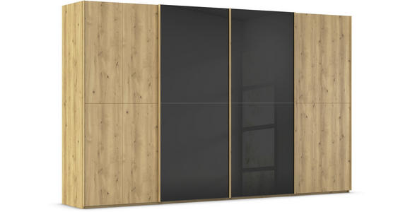 SCHWEBETÜRENSCHRANK 360/223/68 cm 4-türig Schwarz, Eichefarben  - Eichefarben/Schwarz, Design, Glas/Holz (360/223/68cm) - Novel