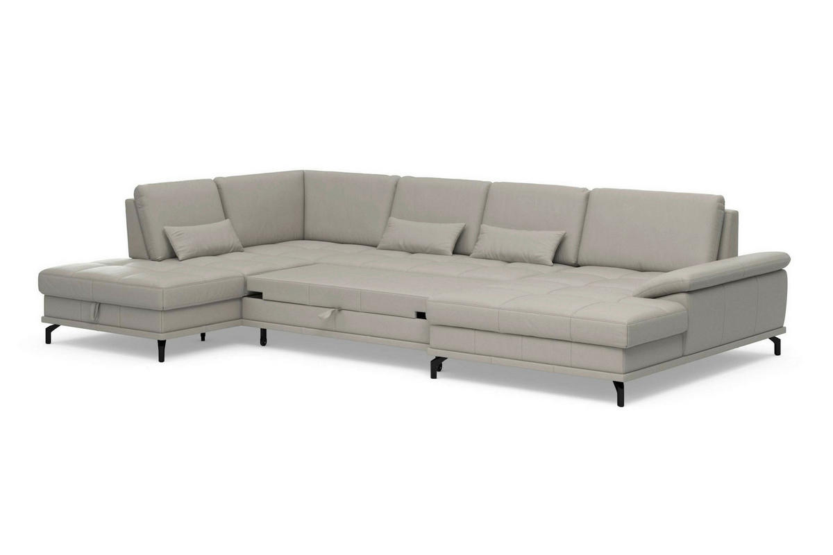 WOHNLANDSCHAFT COSTELLO E Hellgrau Echtleder  - Hellgrau/Schwarz, Basics, Leder/Metall (223/363/176cm) - Sit & More