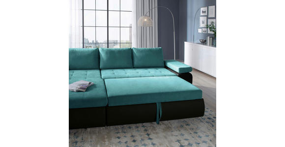 ECKSOFA in Flachgewebe Schwarz, Türkis 175/271 cm - Türkis/Schwarz, Design, Kunststoff/Textil (175/271cm) - Xora