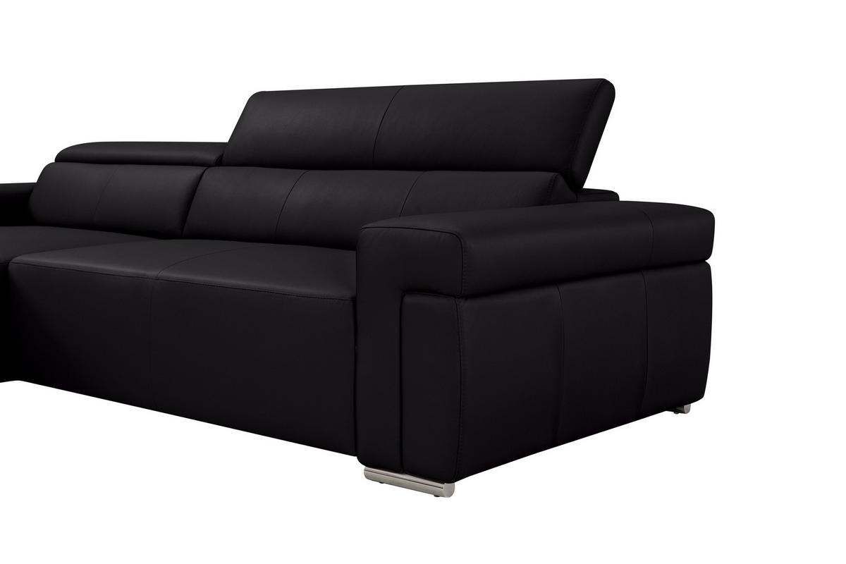 Ecksofa inkl. Funktion DUA Schwarz Echtleder  - Chromfarben/Schwarz, Design, Leder/Metall (170/293cm) - Novel