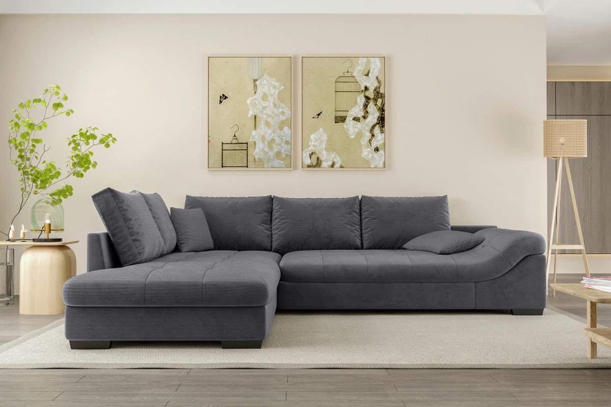 ECKSOFA in Cord Graphitfarben  - Schwarz/Graphitfarben, Konventionell, Holz/Textil (202/298cm) - MID.YOU