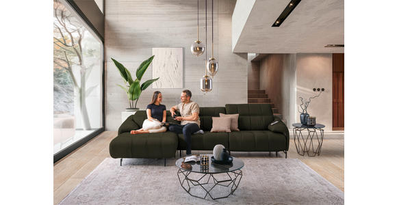 ECKSOFA in Echtleder Olivgrün 165/313 cm - Beige/Schwarz, Design, Leder/Metall (165/313cm) - Emilio Belluti