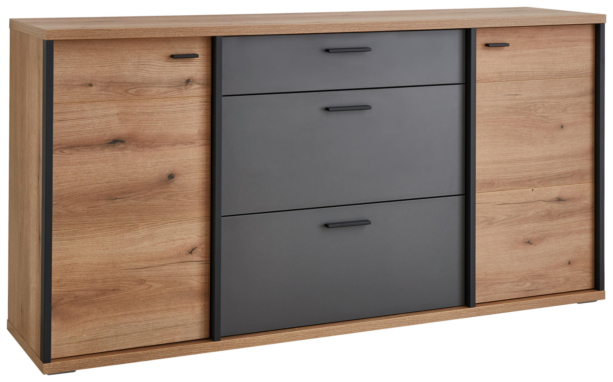 SIDEBOARD Schwarz, Eichefarben, Dunkelgrau  180/91,2/44 cm  - Eichefarben/Dunkelgrau, Konventionell, Holzwerkstoff/Kunststoff (180/91,2/44cm) - Xora