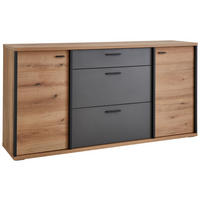 SIDEBOARD Schwarz, Eichefarben, Dunkelgrau  180/91,2/44 cm  - Eichefarben/Dunkelgrau, KONVENTIONELL, Holzwerkstoff/Kunststoff (180/91,2/44cm) - Xora