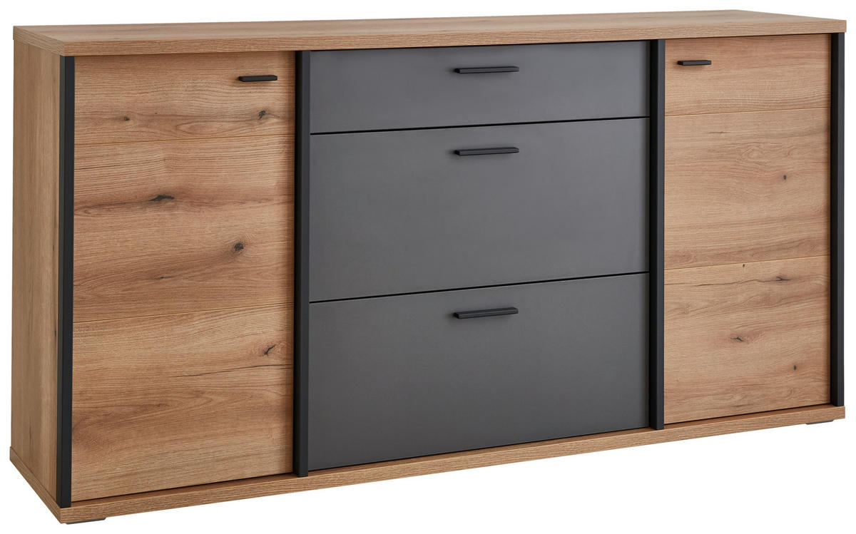 SIDEBOARD Schwarz, Eichefarben, Dunkelgrau  180/91,2/44 cm  - Eichefarben/Dunkelgrau, KONVENTIONELL, Holzwerkstoff/Kunststoff (180/91,2/44cm) - Xora