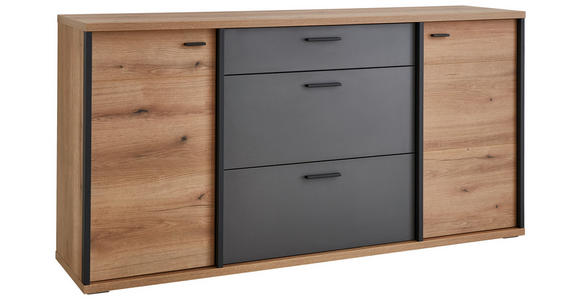 SIDEBOARD Schwarz, Eichefarben, Dunkelgrau  180/91,2/44 cm  - Eichefarben/Dunkelgrau, KONVENTIONELL, Holzwerkstoff/Kunststoff (180/91,2/44cm) - Xora