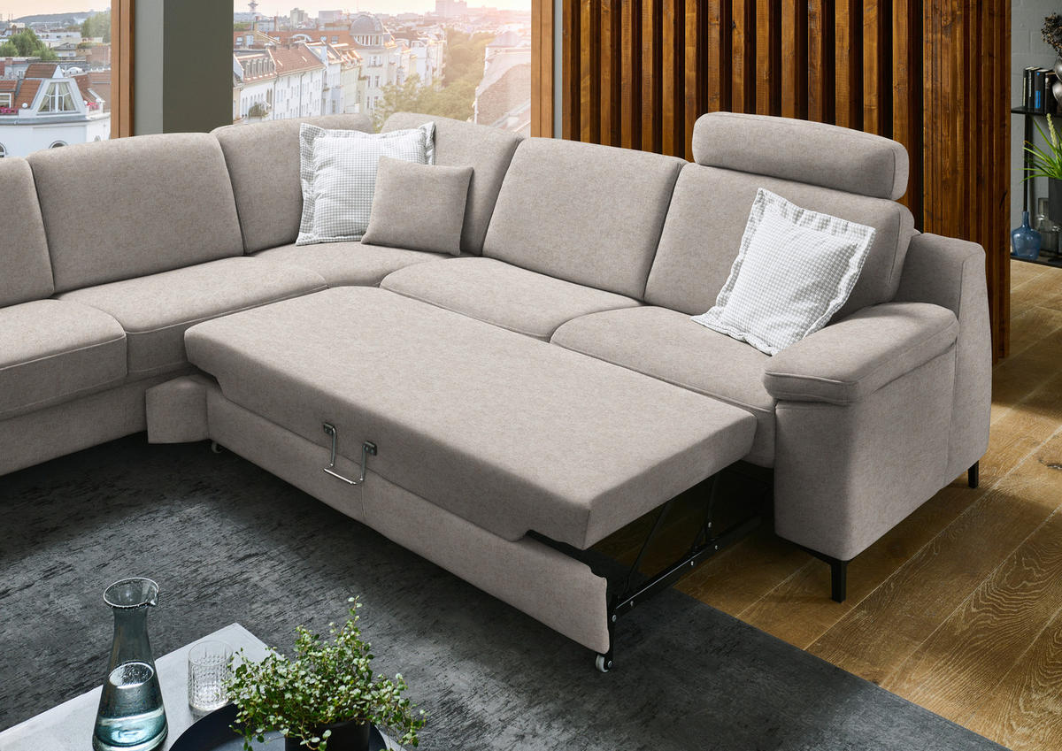 ECKSOFA in Chenille Beige  278/278 cm  - Beige/Schwarz, Design, Textil/Metall (278/278cm) - Valdera