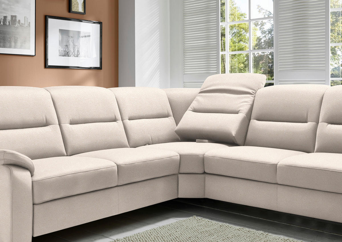 ECKSOFA in Mikrofaser Creme  245/303 cm  - Creme/Schwarz, KONVENTIONELL, Holz/Textil (245/303cm) - Beldomo Comfort
