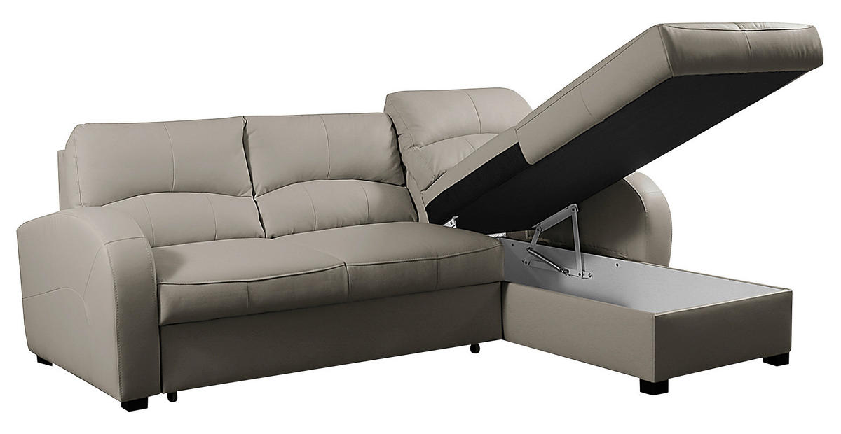 ECKSOFA in Lederlook Echtleder Platinfarben  - Platinfarben/Schwarz, Design, Leder/Kunststoff (227/168cm) - Livetastic