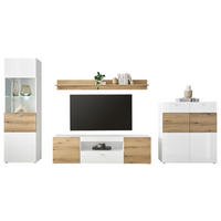 DNEVNI REGAL,  bela, barve hrasta, bela, visoki sijaj  - srebrne barve/črna, Design, umetna masa/steklo (310/195/40cm) - Carryhome