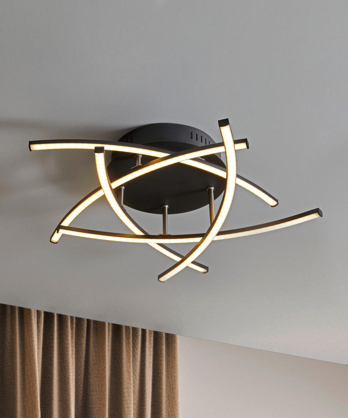 LED-DECKENLEUCHTE Cross TW 50 cm  - Schwarz/Nickelfarben, Design, Metall (50cm) - Fischer & Honsel