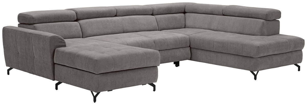 WOHNLANDSCHAFT Grau Struktur  - Schwarz/Grau, Design, Textil/Metall (177/327/203cm) - Stylife