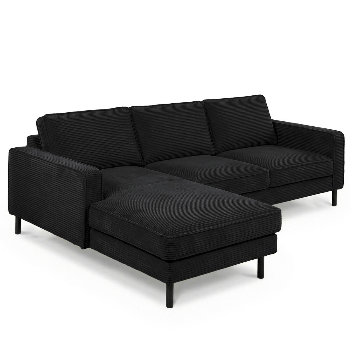 ECKSOFA  in Cord Schwarz Rücken echt  166/238 cm  - Schwarz, Design, Textil/Metall (166/238cm) - Livetastic