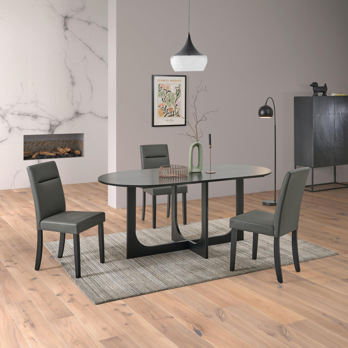 ESSTISCH Echtholz  Holz oval Schwarz  - Schwarz, Basics, Holz (180/76/90cm) - MID.YOU