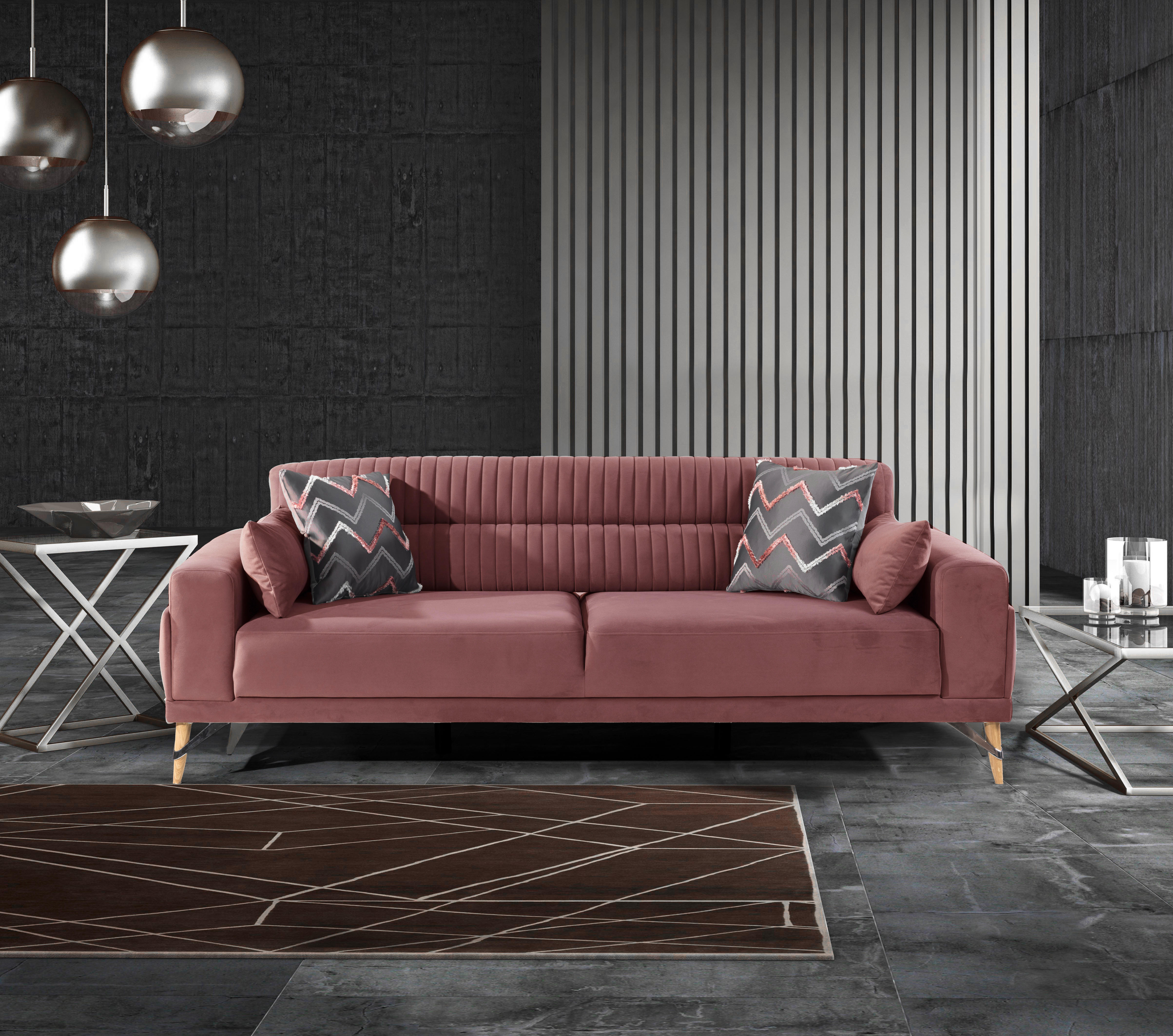HÁROMÜLÉSES KANAPÉ textil fáradt rózsaszín  - bézs/fáradt rózsaszín, Design, műanyag/textil (233/77/87cm) - Livetastic
