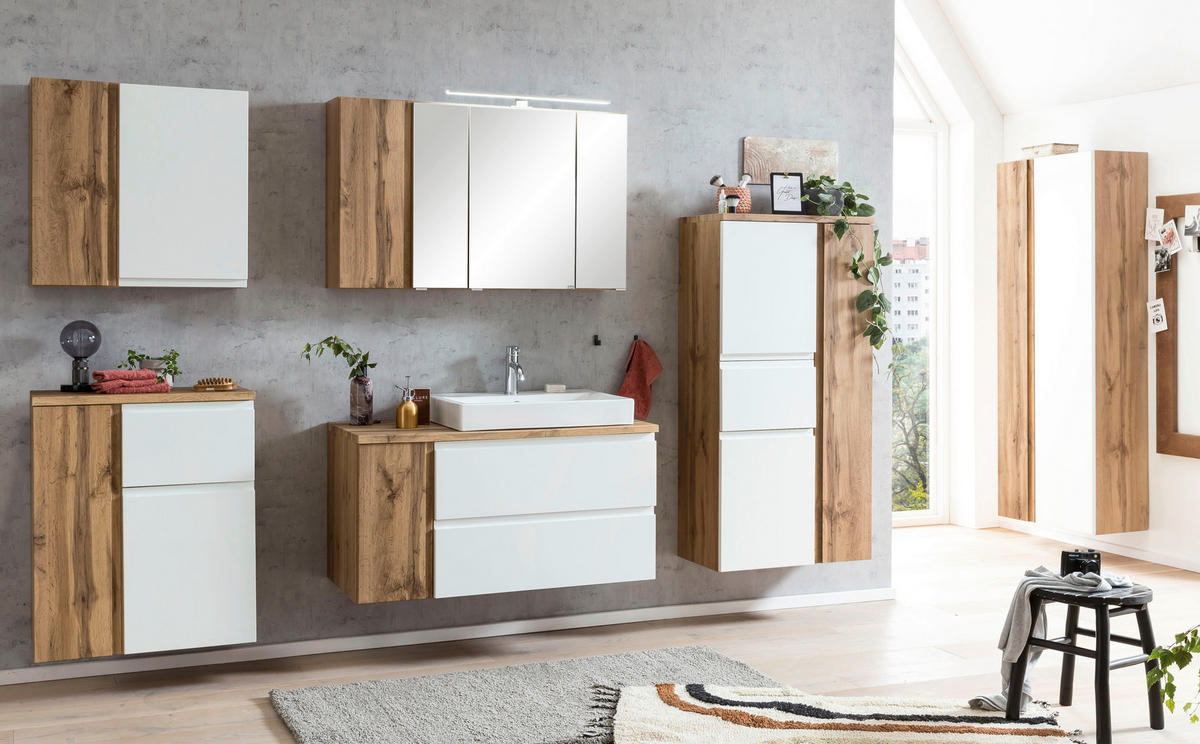 WASCHTISCHKOMBI 105 cm  - Eiche Wotan/Weiß, MODERN, Keramik/Holzwerkstoff (105cm) - Held