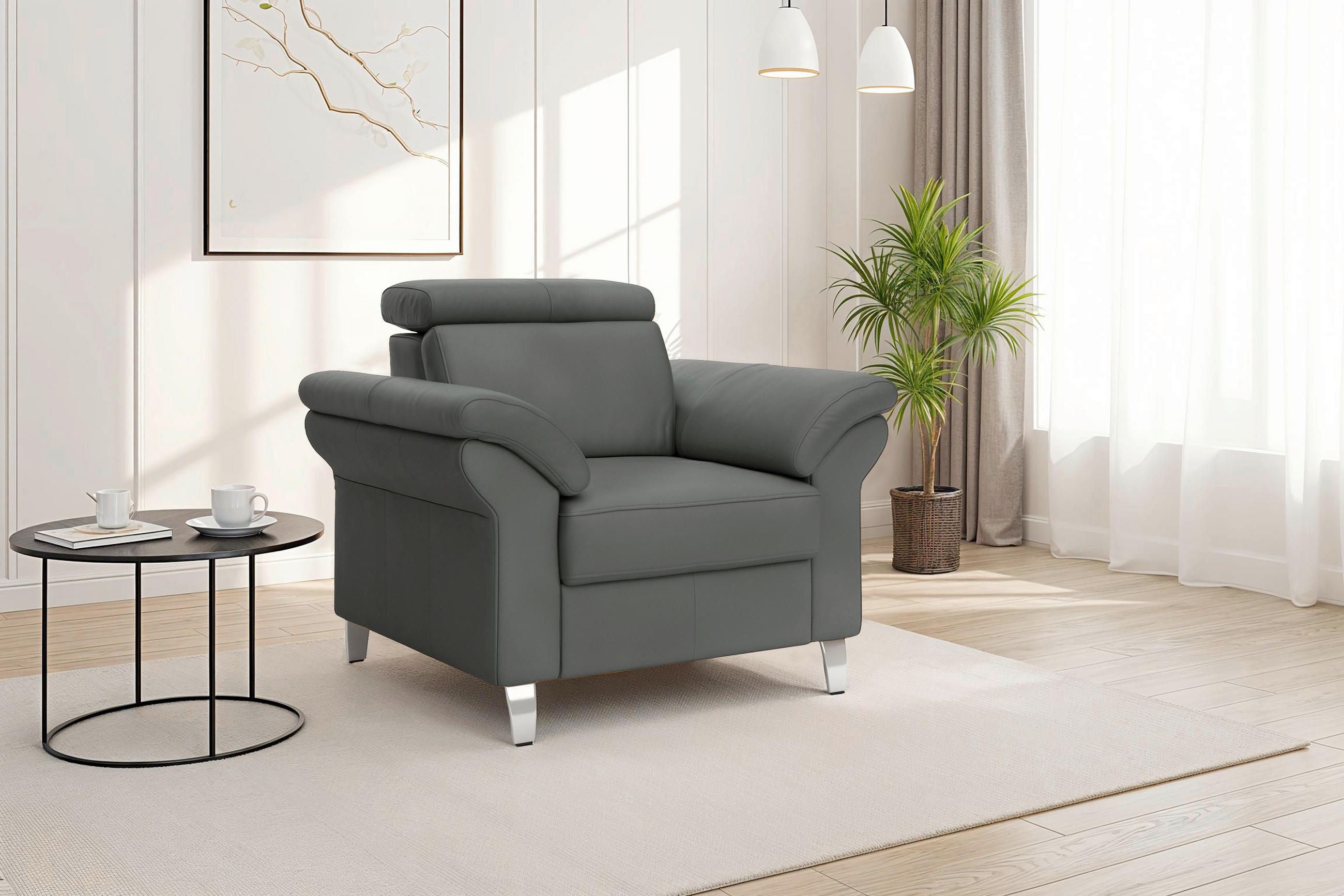 SESSEL Echtleder Anthrazit  - Chromfarben/Anthrazit, Basics, Leder/Metall (101/84/93cm) - Sit & More