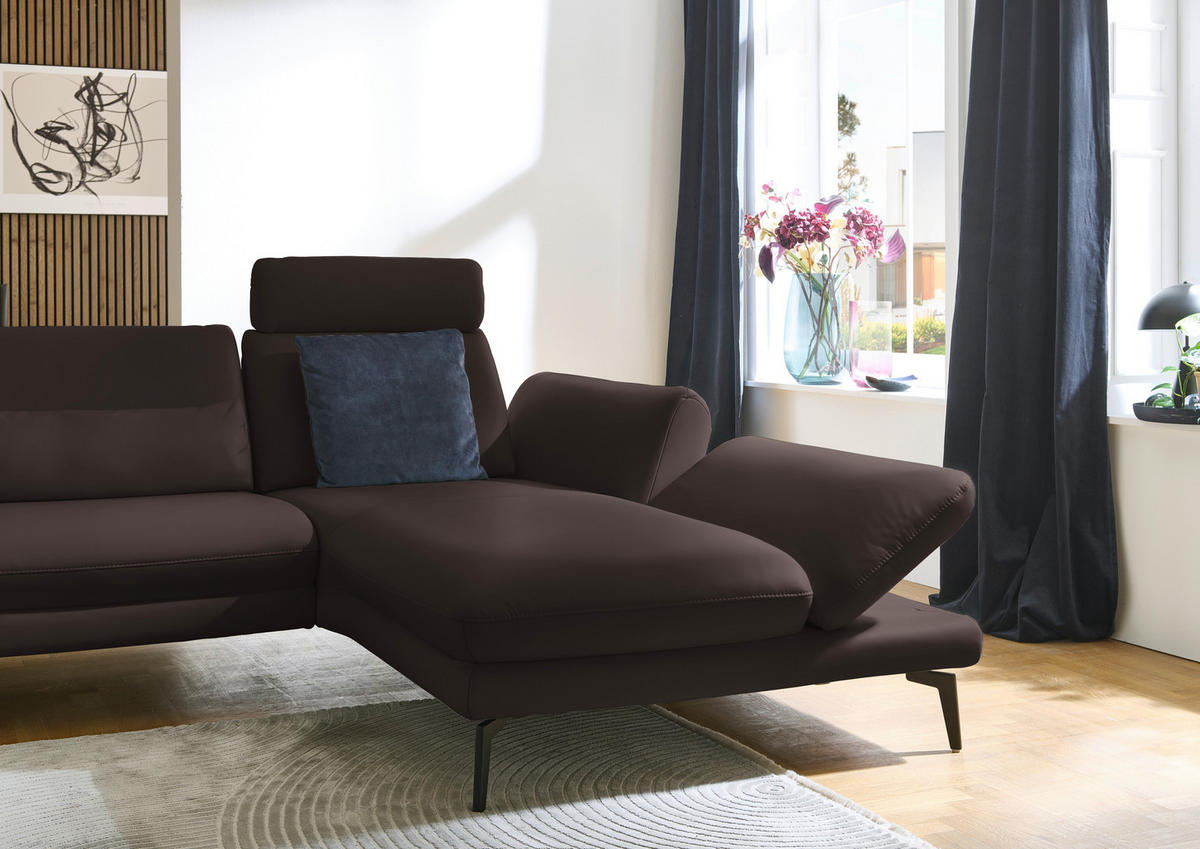 ECKSOFA in Echtleder Dunkelbraun  - Dunkelbraun/Schwarz, Design, Leder/Metall (308/195cm) - Dieter Knoll