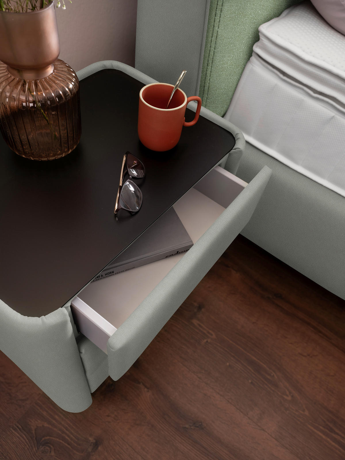 BOXSPRINGBETT 180/200 cm  in Hellgrau, Mintgrün  - Hellgrau/Schwarz, Design, Textil/Metall (180/200cm) - Johann Jakob