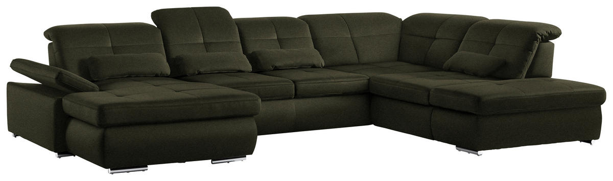 WOHNLANDSCHAFT  in Mikrofaser Olivgrün  - Chromfarben/Olivgrün, Design, Textil (195/371/260cm) - Beldomo Style