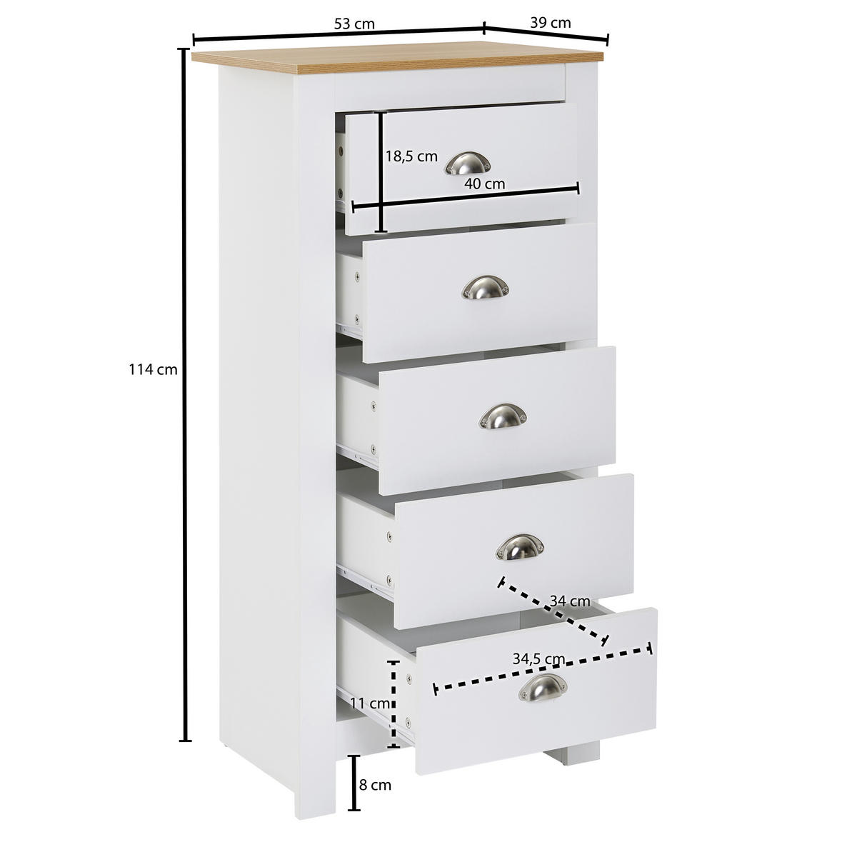 VISOKA KOMODA,  - rjava, Moderno, leseni material (53/114/39cm) - MID.YOU