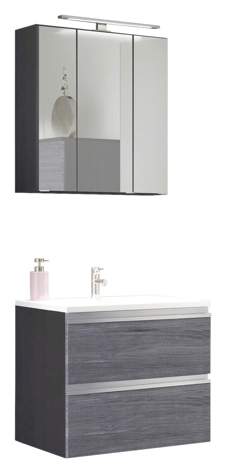 BADEZIMMER Silberfarben, Eichefarben - Eichefarben/Silberfarben, Basics, Holzwerkstoff/Stein (60cm) - MID.YOU