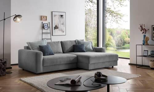 ECKSOFA in Cord Dunkelgrau - Dunkelgrau/Schwarz, Modern, Textil (250/176cm) - Trendmanufaktur