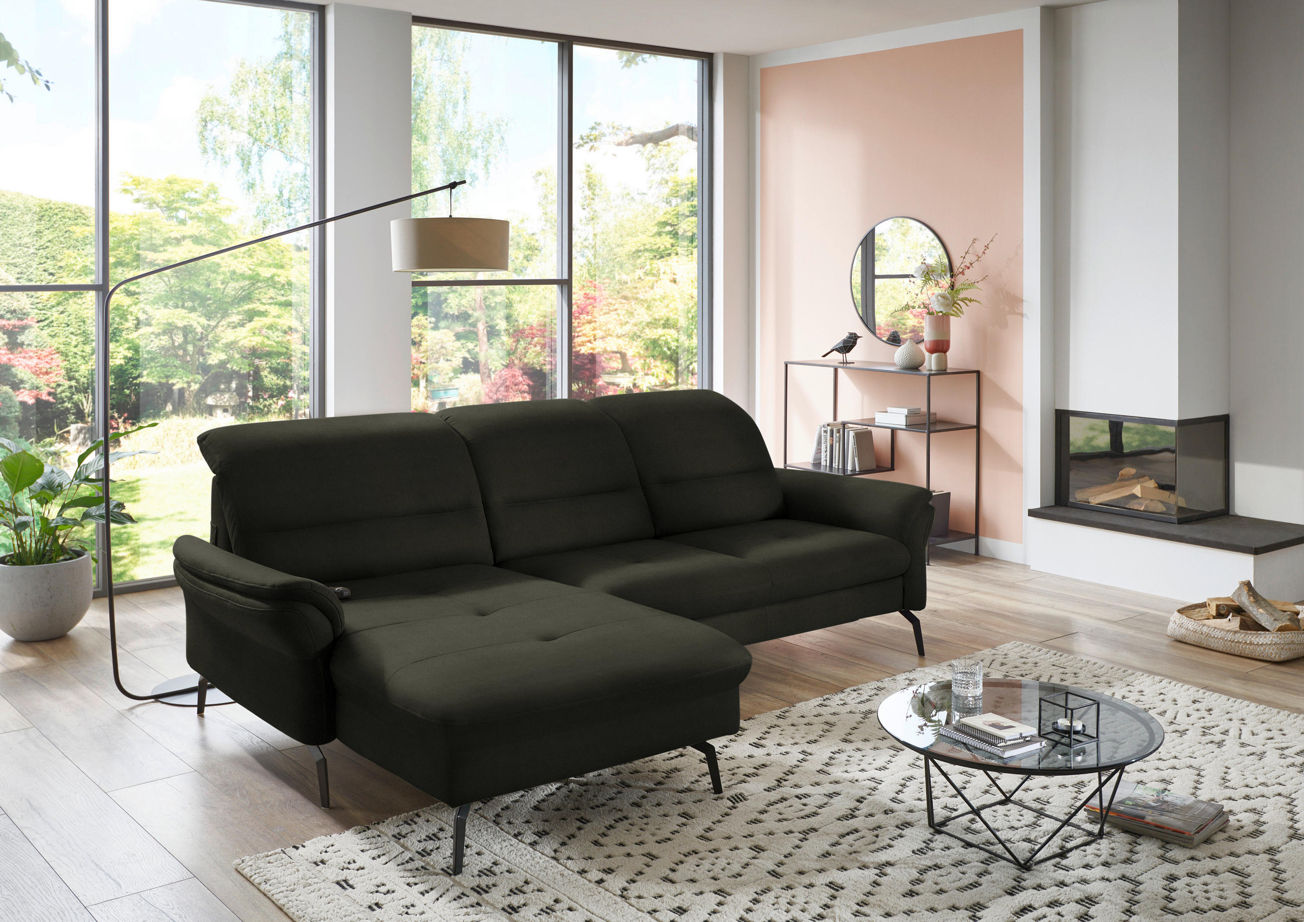 ECKSOFA in Flachgewebe Dunkelgrün  - Dunkelgrün/Schwarz, Konventionell, Textil/Metall (181/260cm) - Beldomo Speed