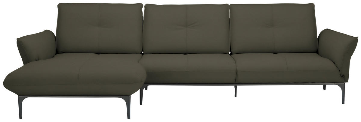 ECKSOFA in Echtleder Dunkelbraun  - Dunkelbraun/Schwarz, Design, Leder/Metall (182/325cm) - Valnatura