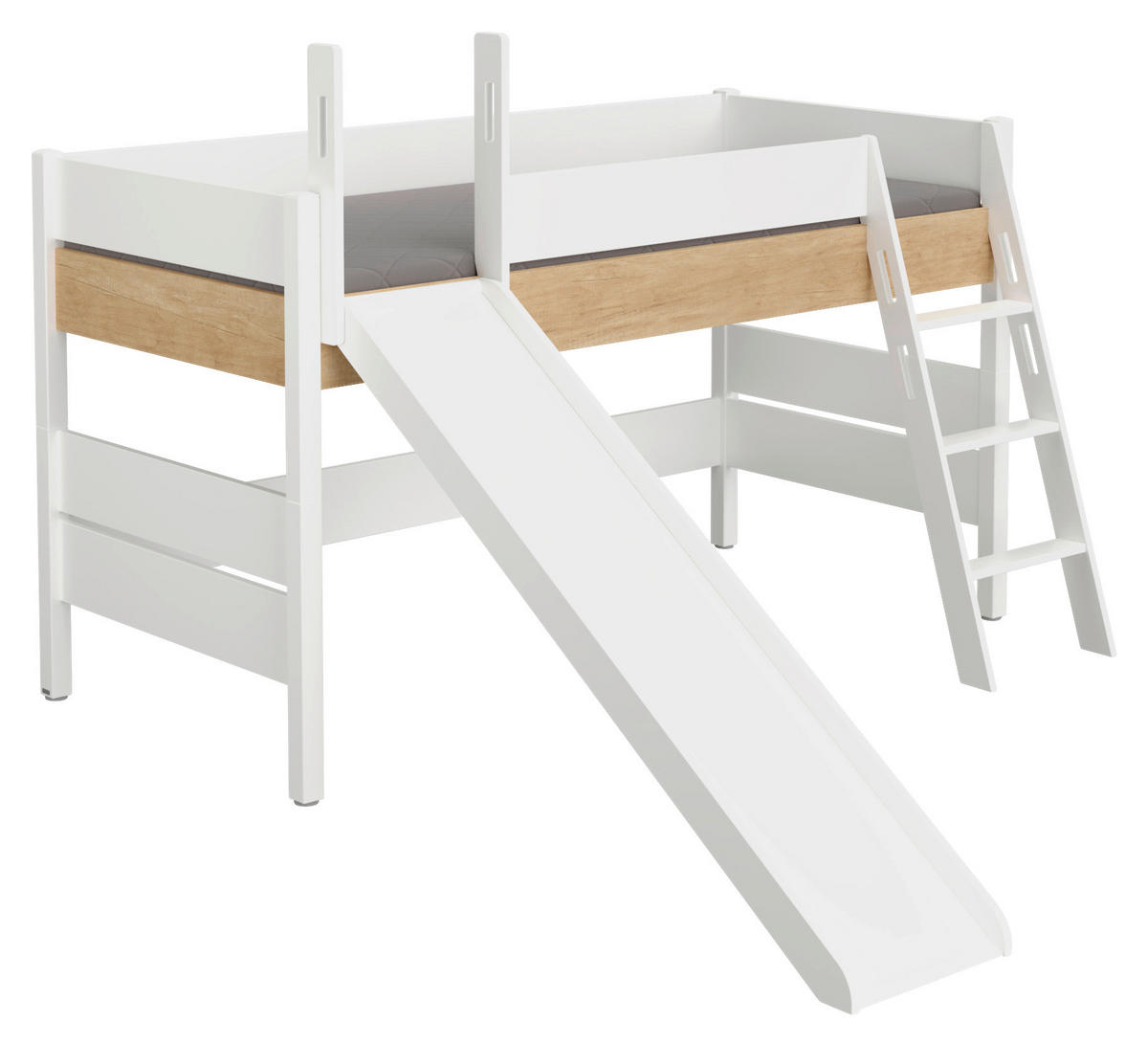 SPIELBETT Leiter, Rutsche 90/200 cm  in Weiß, Eichefarben  - Eichefarben/Weiß, KONVENTIONELL, Holz/Holzwerkstoff (90/200cm) - Paidi