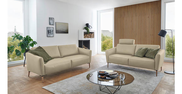 2-SITZER-SOFA  in Echtleder Ecru   - Ecru/Eichefarben, Natur, Leder/Holz (182/86/87cm) - Valnatura